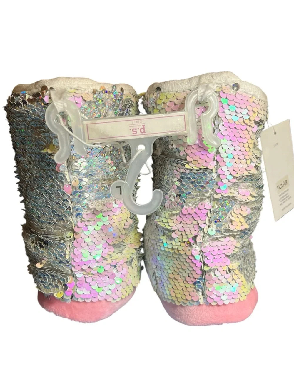 P.S. Aeropostale Kids Sequin Pom-Pom Boots - Pink Multicolor L M